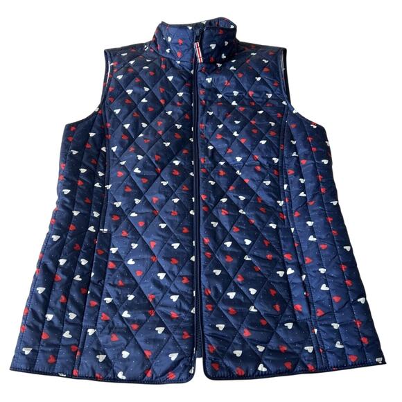Talbots Diamond Quilted Vest Women’s Sz S Heart Print Zip Pockets Elastic Waist - Picture 1 of 8